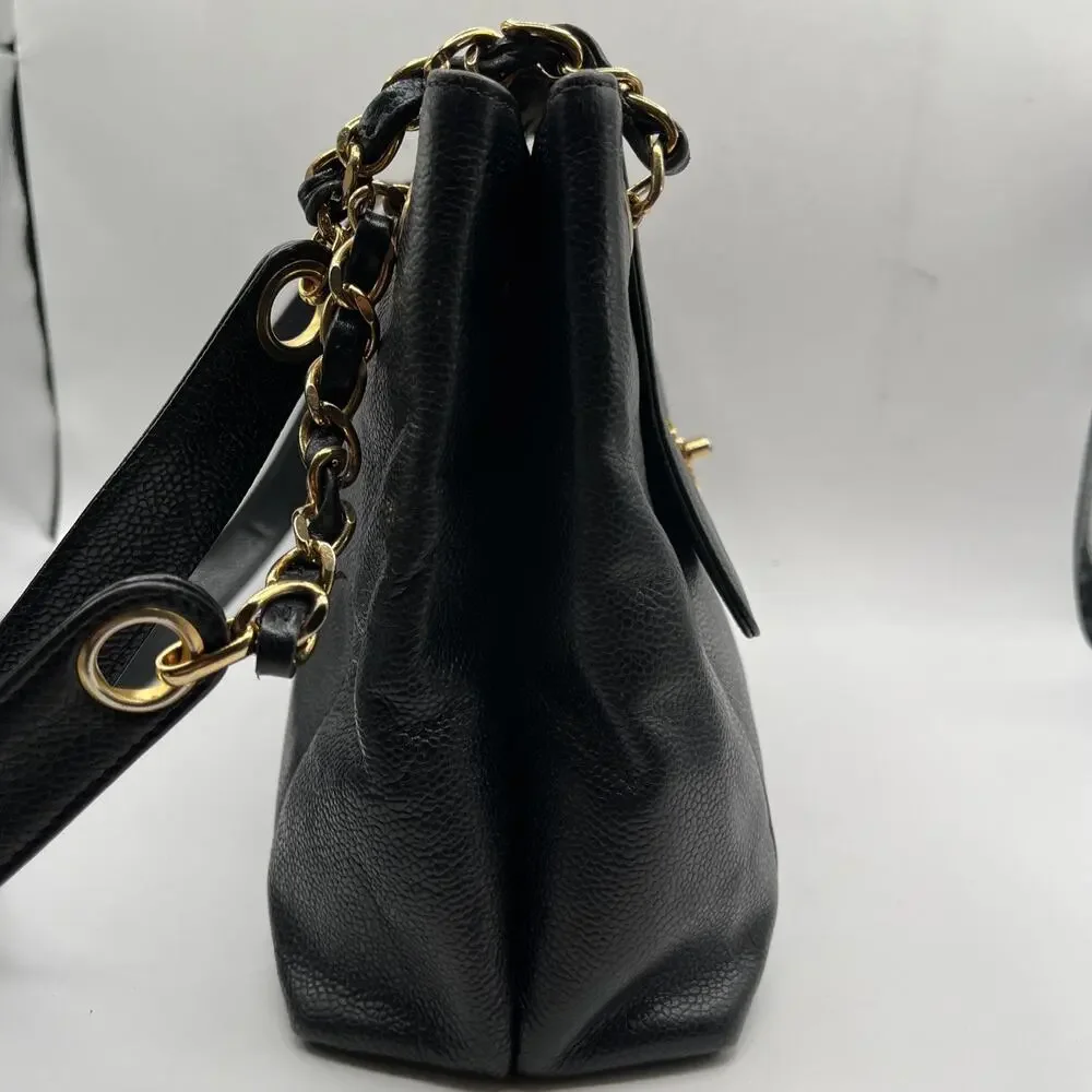 Vintage Chanel Black Caviar Leather Bag with Gold-Tone Hardware AS IS USED RARE